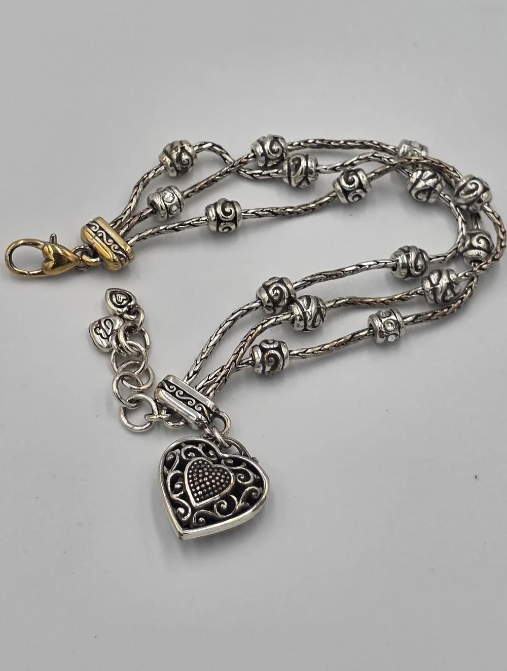 Brighton Silver Heart Swarovski Pave Crystal Charm Multi-Strand Bracelet - Picture 1 of 4